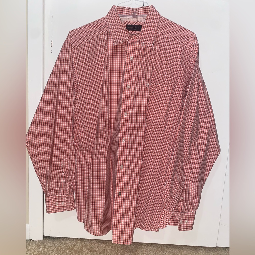 Ariat Mens Corral Checkered Long Sleeve Button Up, Large